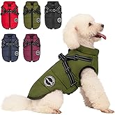 AIMYDOG Warm Dog Winter Coat, Fashion Sports Cold Weather Jacket with Built-in Harness, Reflective & Adjustable Comfortable Pet Vest, Windproof Apparel for Small Medium Large Dogs (Green)