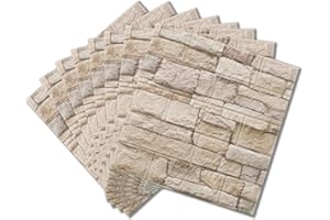 Bantie 3D Wall Panels Peel and Stick Wallpaper Self-Adhesive Faux Brick Stone Foam Wall Tiles for Living Room Kitchen House Decor (10PCS, White Stone)