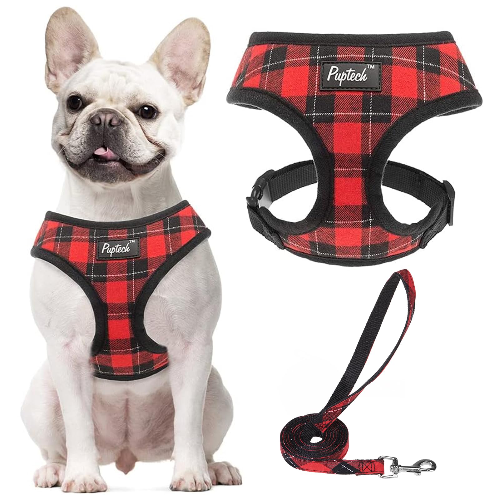 Photo 1 of PUPTECK Soft Mesh Dog Harness and Leash Set Pet Puppy Cat Comfort Padded Vest No Pull Harnesses, Red&Black, S