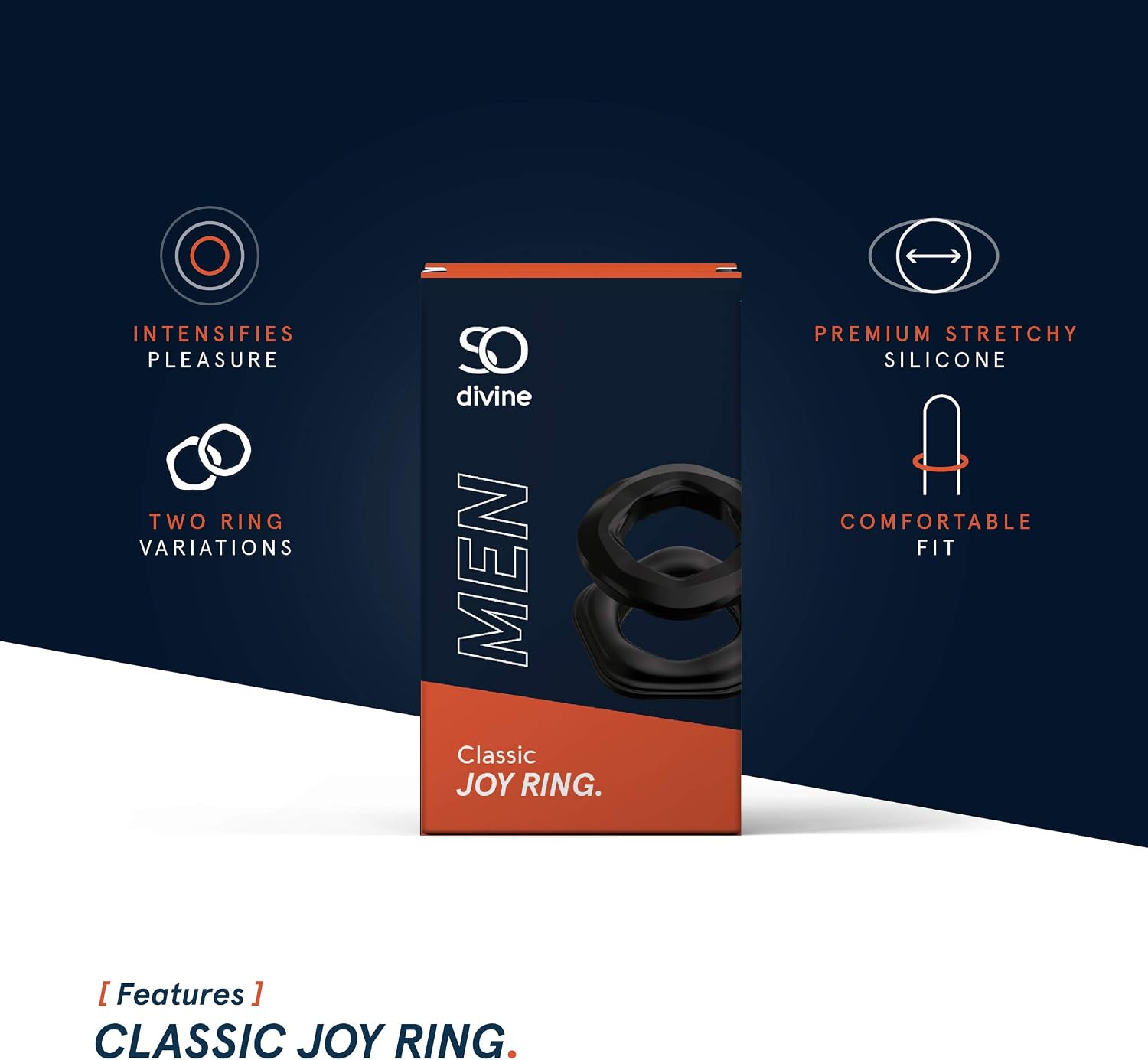 So Divine Men Classic Joy Rings 2 Pack, Soft Stretchy Silicone Stamina Rings, Black - Image 3