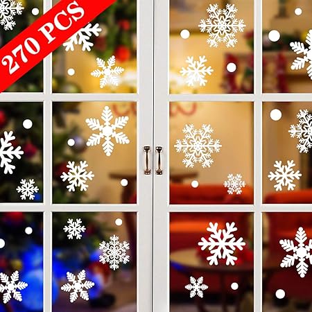 Tuopuda 270 Pcs Finestra Natale Vetrofanie Adesivo Fiocco Di Neve Natale Adesivi Murali Rimovibile Vetrofanie Fai Da Te Wallpaper Senza Colla Stickers