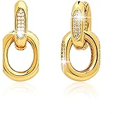 Jean Beau Gold Hoop Earrings for Women, 14K Gold Plated Dainty Simple Link Dangle Huggie Earring Trendy Fashion Accessories Jewelry Gift