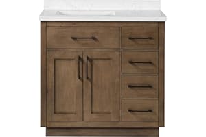 Ove Decors Maya Plus 36 in. Single Sink Bathroom Vanity in Almond Latte Finish, Black Hardware and Included Power Bar