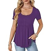 Rooscier Women's Scoop Neck Short Sleeve Tunic Flowy Ruffle Hem Casual Blouse Peplum Top