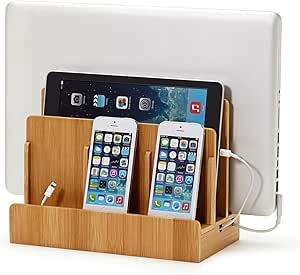 Great Useful Stuff G.U.S. Multi-Device Charging Station Dock &amp; Organizer - Multiple Finishes Available. for Laptops, Tablets, and Phones - Strong Build, Eco-Friendly Bamboo