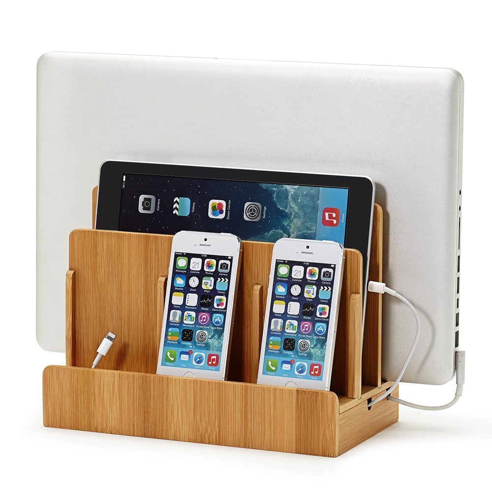 Photo 1 of Great Useful Stuff G.U.S. Multi-Device Charging Station Dock & Organizer - Multiple Finishes Available. for Laptops, Tablets, and Phones - Strong Build, Eco-Friendly Bamboo