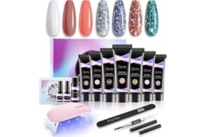 Poly Nail Gel Kit, Aokitec 14Pcs Nail Extension Gel Nail Kit Polygel Kit DIY Acrylic Nail Kit,7Colors Poly Nail Polish And Nail Gel Extension Builder All-In-One UV LED Nail Lamp (4 Diamond + 3 Pure)