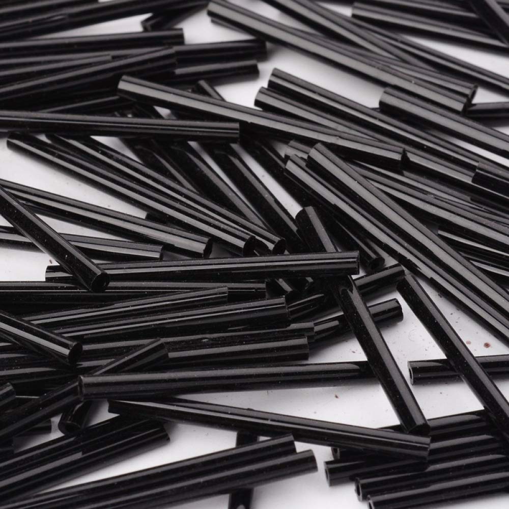 PandaHall 155pcs/50g Black Long Glass Bugle Beads 31~34x3mm Tube Bugle Spacer Beads for DIY Jewelry Making