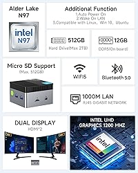 GMKtec Mini PC Intel N97 (Turbo 3.60GHz) 12GB