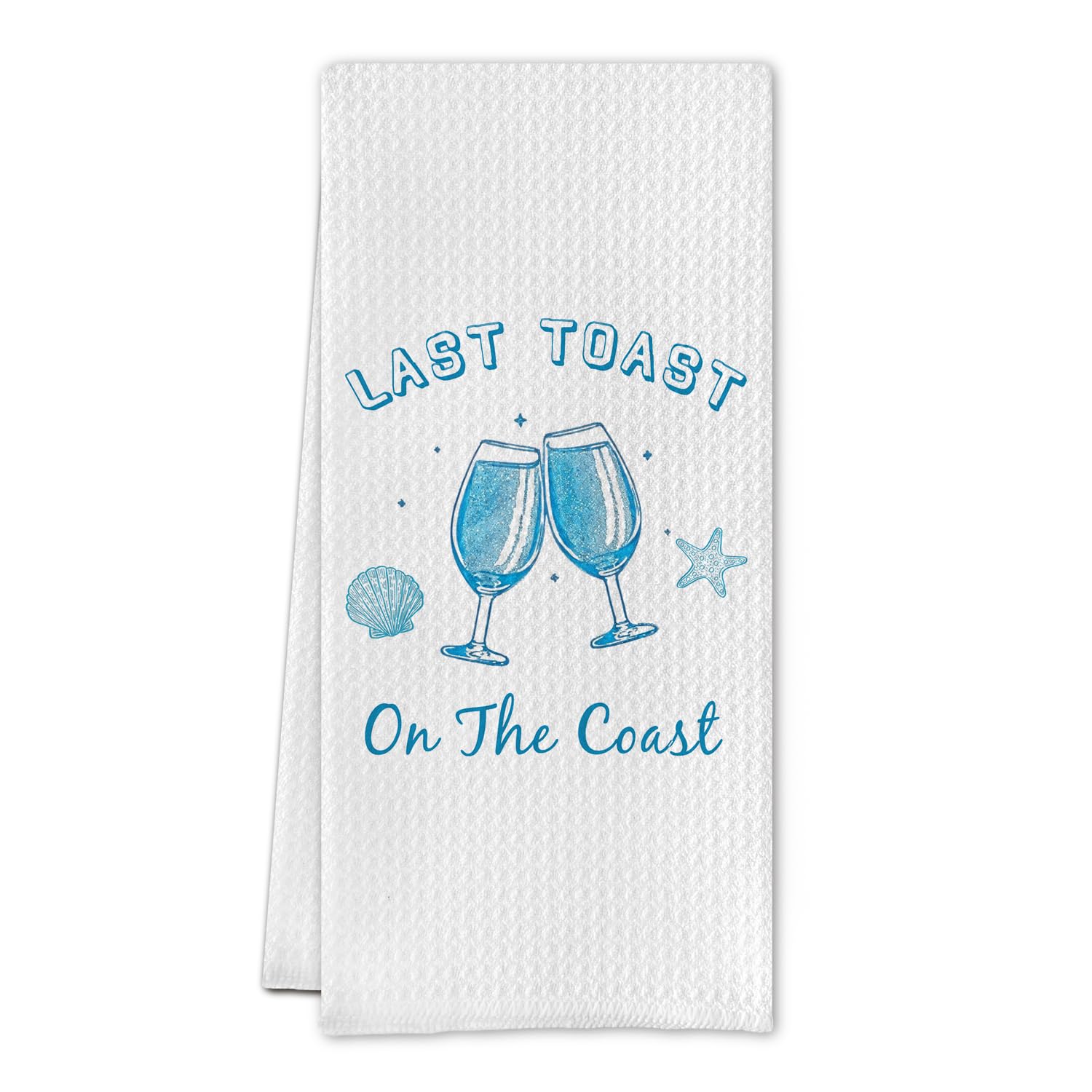 Photo 1 of ***** 2 PACK***** SereneHanctuary Blue Beach Seashell Coastal Champagne Kitchen Towels, Gifts for Champagne Lovers Dish Tea Towels, Starfish Decorative Hand Towel for Kitchen Bar Cart, 16x24 Inch