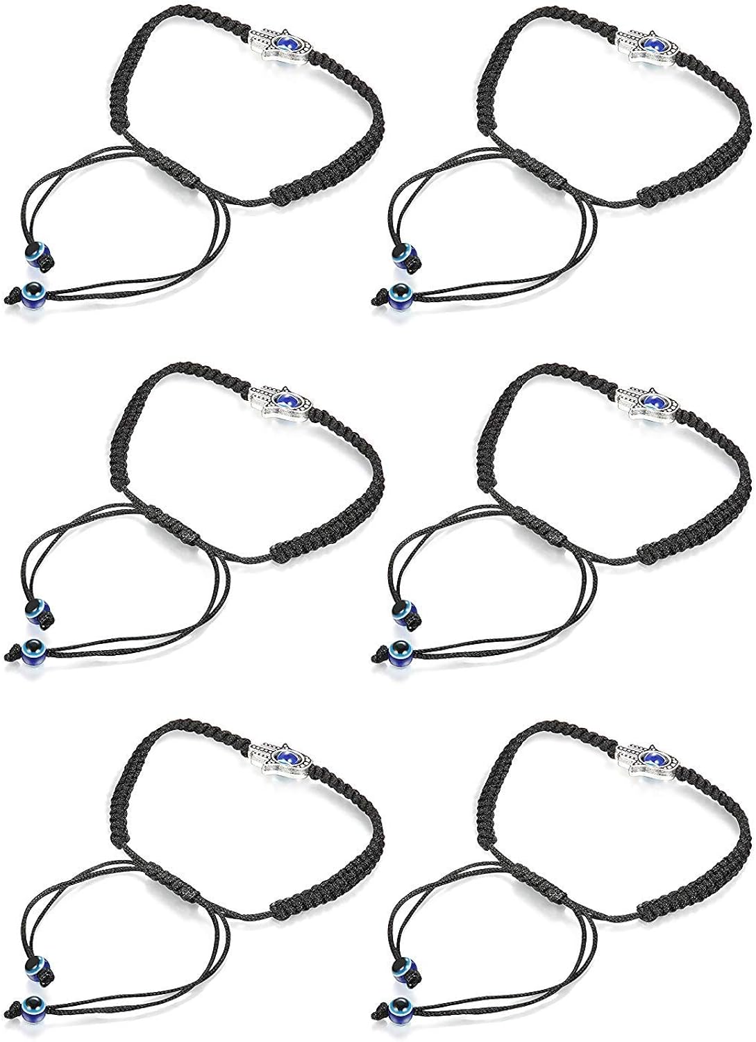 Finrezio 6 PCS Evil Eye Bracelet Hamsa Braided Bracelets Kabbalah String Bracelet Fatima Hands for Men Women Black - Image 4