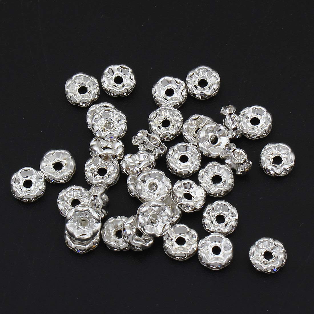 Between Parts Metal Spacer Glass AA Rhinestone 35 Rondell Beads Antique Silver 6 mm R25