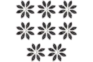 FINGERINSPIRE 8 Pcs Flower Hotfix Rhinestone Appliques 3inch Diameter Iron on Crystal Patches Black Flower Rhinestone Appliques Crystal Dress Belt Embellishment Applique for Women Bridal Party Dress