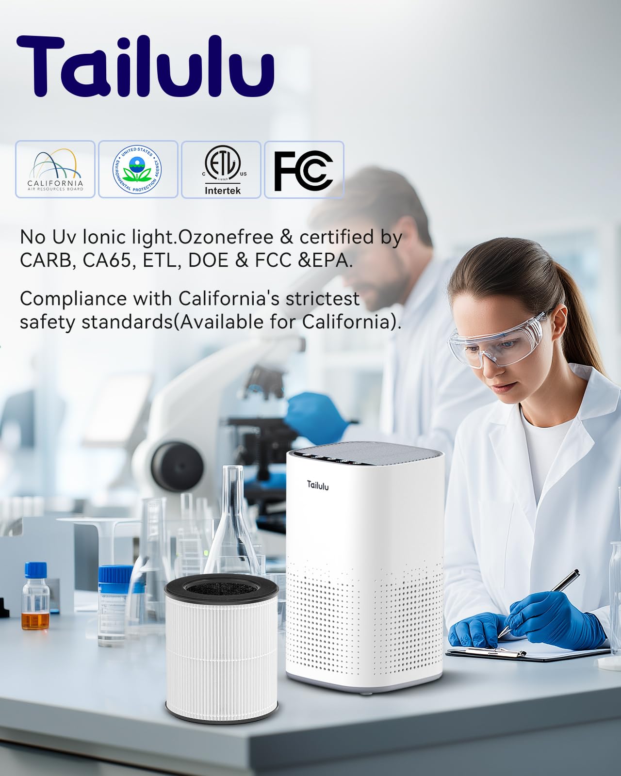Air Purifiers for Home Large Room up to 1500ft²,Tailulu H13 True HEPA Air Cleaner with 360°Air Inlet, 15dB Air Purifier for Bedroom with Sleep Mode,Speed Control,Timer, for Odor Dust Smoke (Grey)