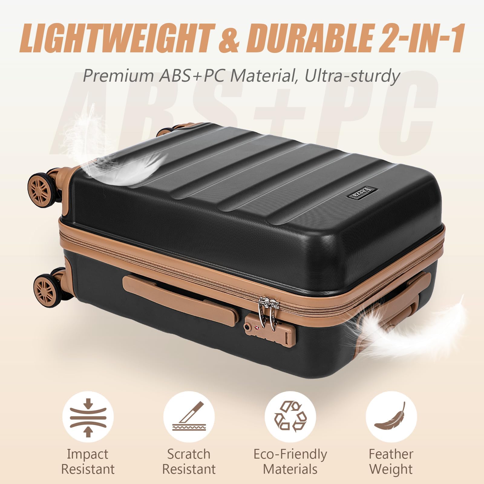Eeeza Luggage Sets 5 Piece,Hard Case Suitcase Set with Spinner Wheels,Hardshell Lightweight Travel Luggage with TSA Lock (Black,20/24/28 Inch)
