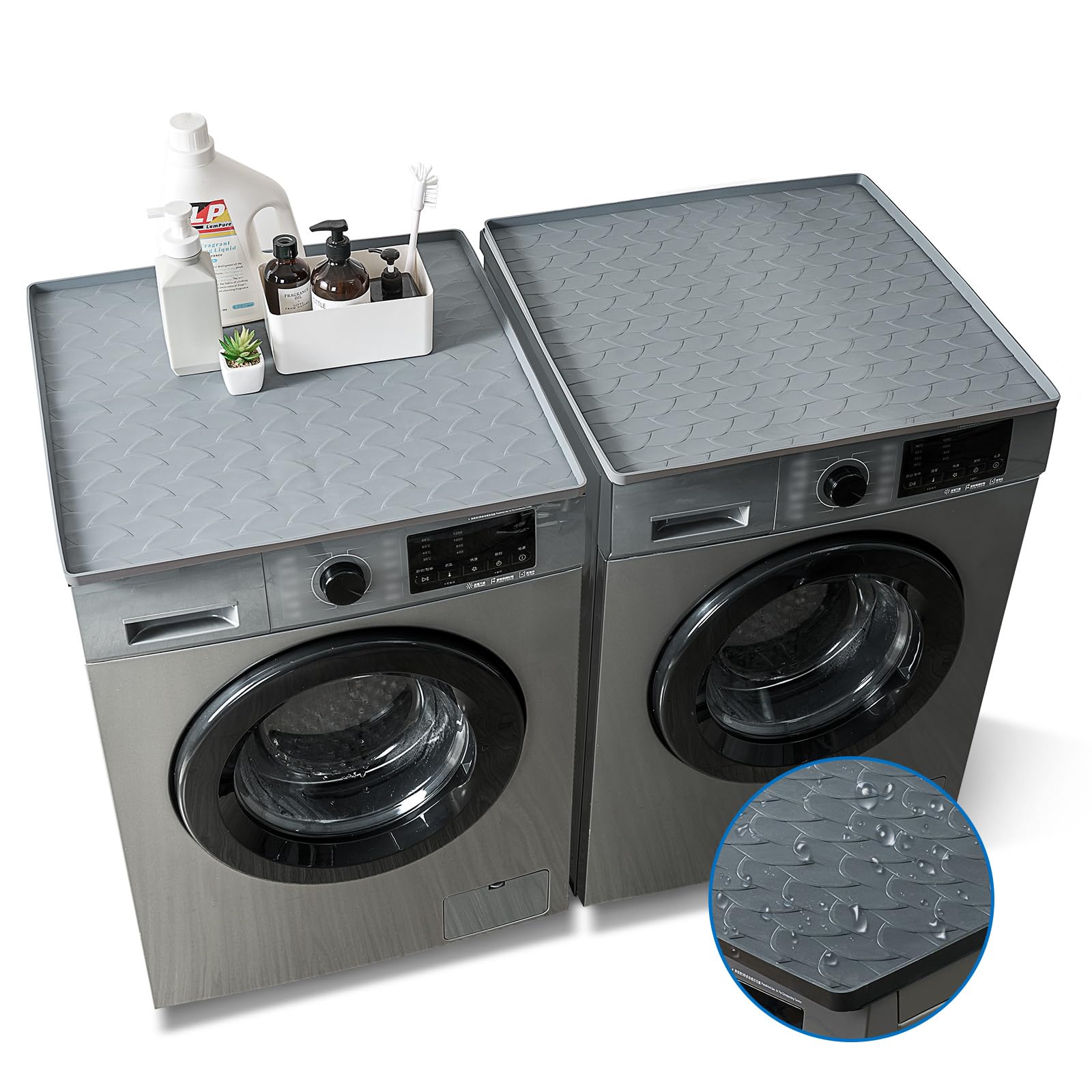 Photo 1 of Washer and Dryer Covers for the Top, 23.6" X 23.6" Anti-Slip Washer Dryer Top Protector Mat, Washable Dust Cover Pad, Heavy Duty Waterproof Multi-Purpose Silicone Mat for Kitchen Laundry (Gray, 2PCS)