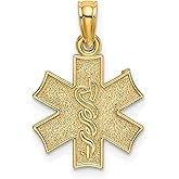 14k Yellow Gold Medical Alert Pendant with Star of Life and Caduceus Symbol, Unisex Emergency Necklace for Healthcare Professionals, EMS Jewelry, Health Awareness Gold Medallion, Safety Charm