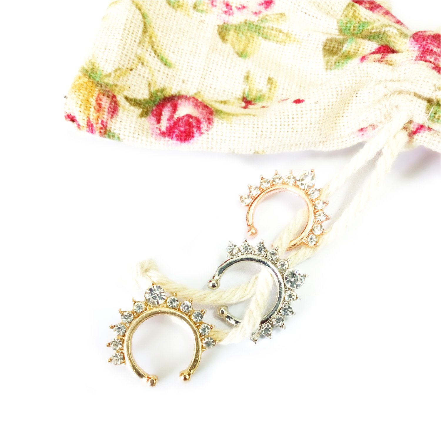 Septum Jewelry, 3pcs Septum Ring Faux No Piercing Nose Ring for Women Girls - Rose Gold & Gold & Silver