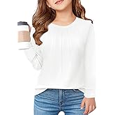Haloumoning Girls Pleated Long Sleeve Shirts Fashion Dressy Tunic Tops Blouses 5-14 Years