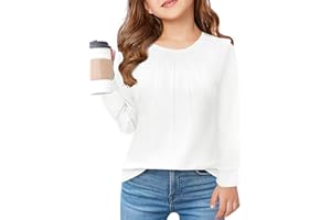 Haloumoning Girls Pleated Long Sleeve Shirts Fashion Dressy Tunic Tops Blouses 5-14 Years