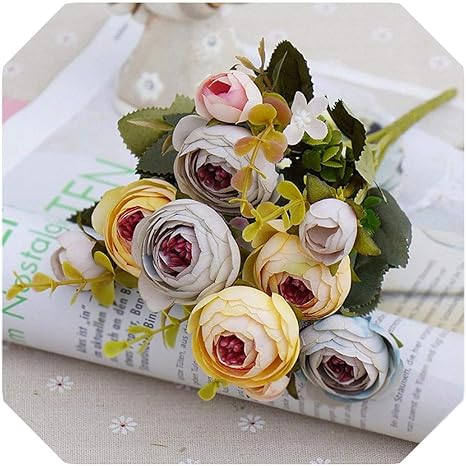 Amazon Com Tropical Artificial Flowers White Silk Tea Roses Artificial Flowers Bride Small Bouquet For Wedding Home Decoration Fake Flowers Roses Bouquet Yellow Home Kitchen
