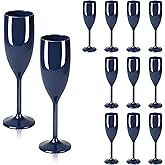 LEYIQU Plastic Champagne Flutes, Acrylic Glasses Goblets Cups Toasting Shatterproof Reusable Flute, for Valentine’s Day Wedding Party Mimosa Bar Anniversary Birthday (12, Navy Blue)