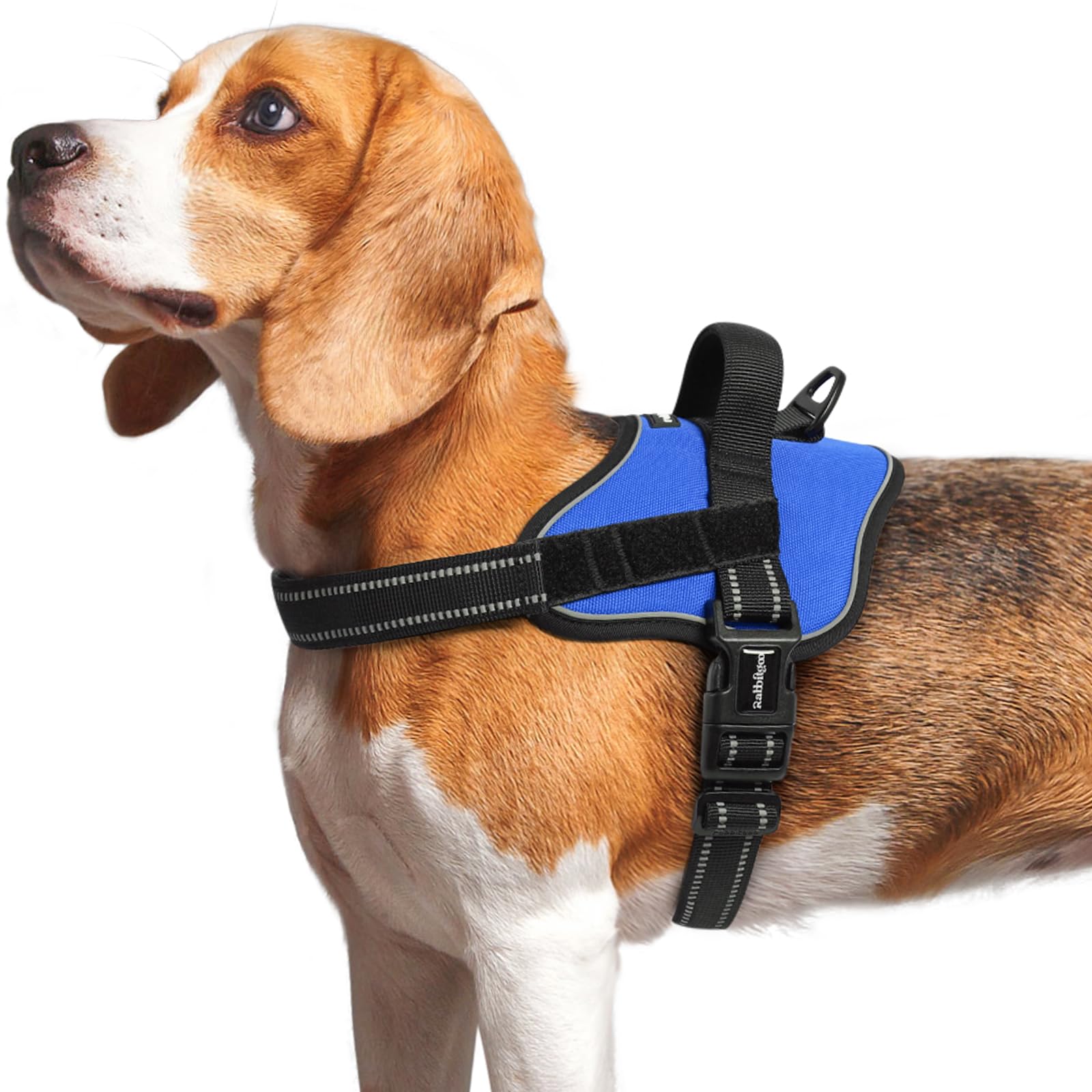 rabbitgoo Dog Harness Medium, Adjustable No Pull Harness for Dogs, Easy Wearing with One Buckle, Breathable Soft Paded Pet Vest with Control Handle for Walking Training, Blue, M
