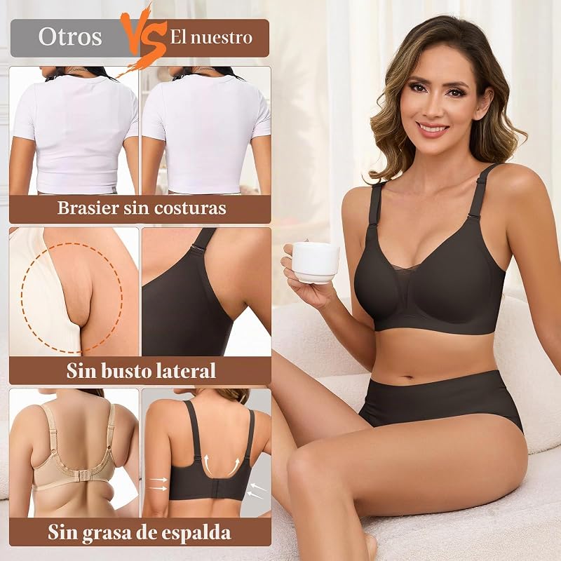 Soutien feminino sem aro com almofadamento e redução de soutiens push-up Soutiens básicos sensuais e sem costura Soutiens confortáveis para dormir, preto, XL