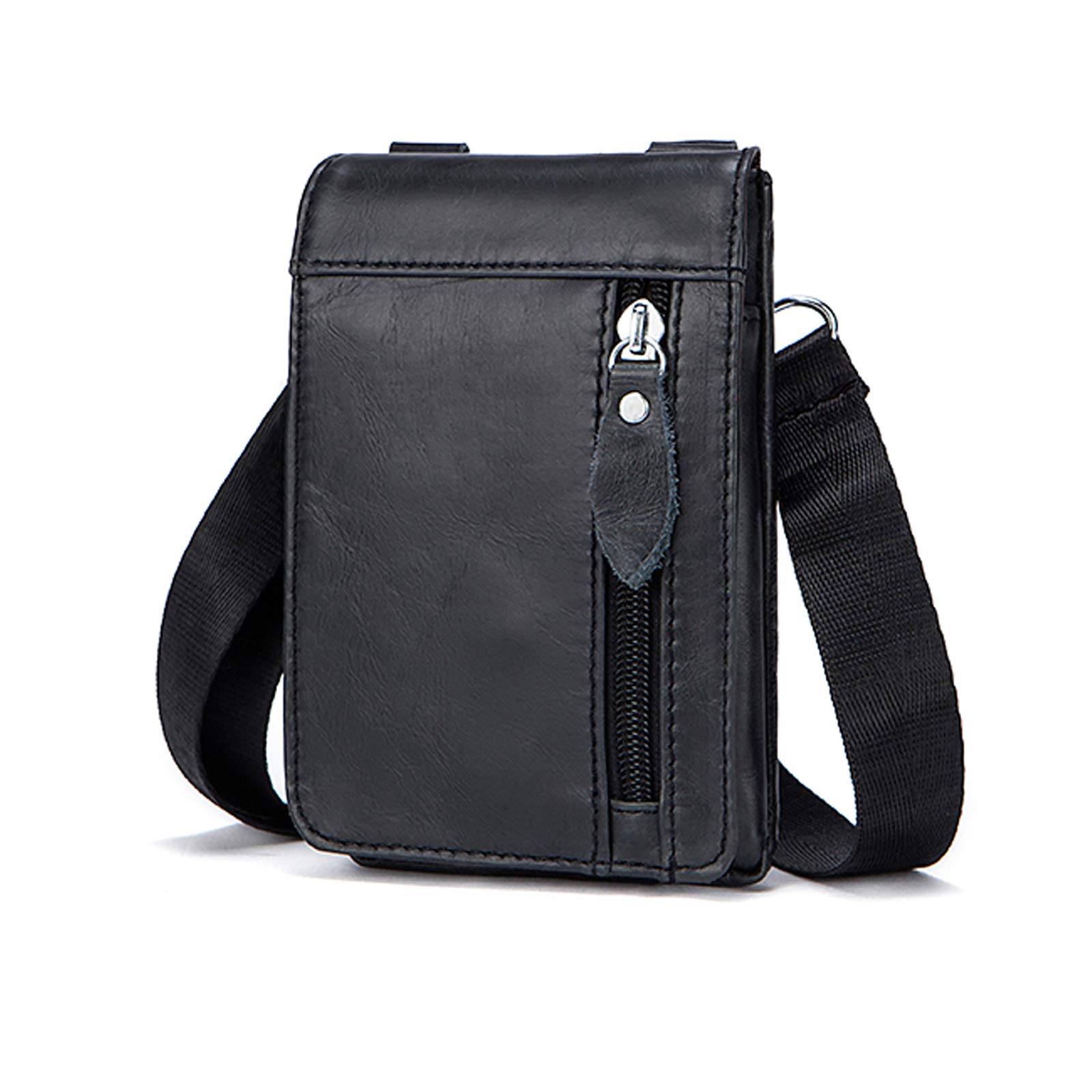 Cell Phone Shoulder Holster Men Leather, Cell Phone Waist Pouch Black, 6.5" Vertical PU Leather Cellphone Holster Case Smartphone Crossbody Waist Bag Sports Travel Camping Purse Pocket Belt Pouch Bag