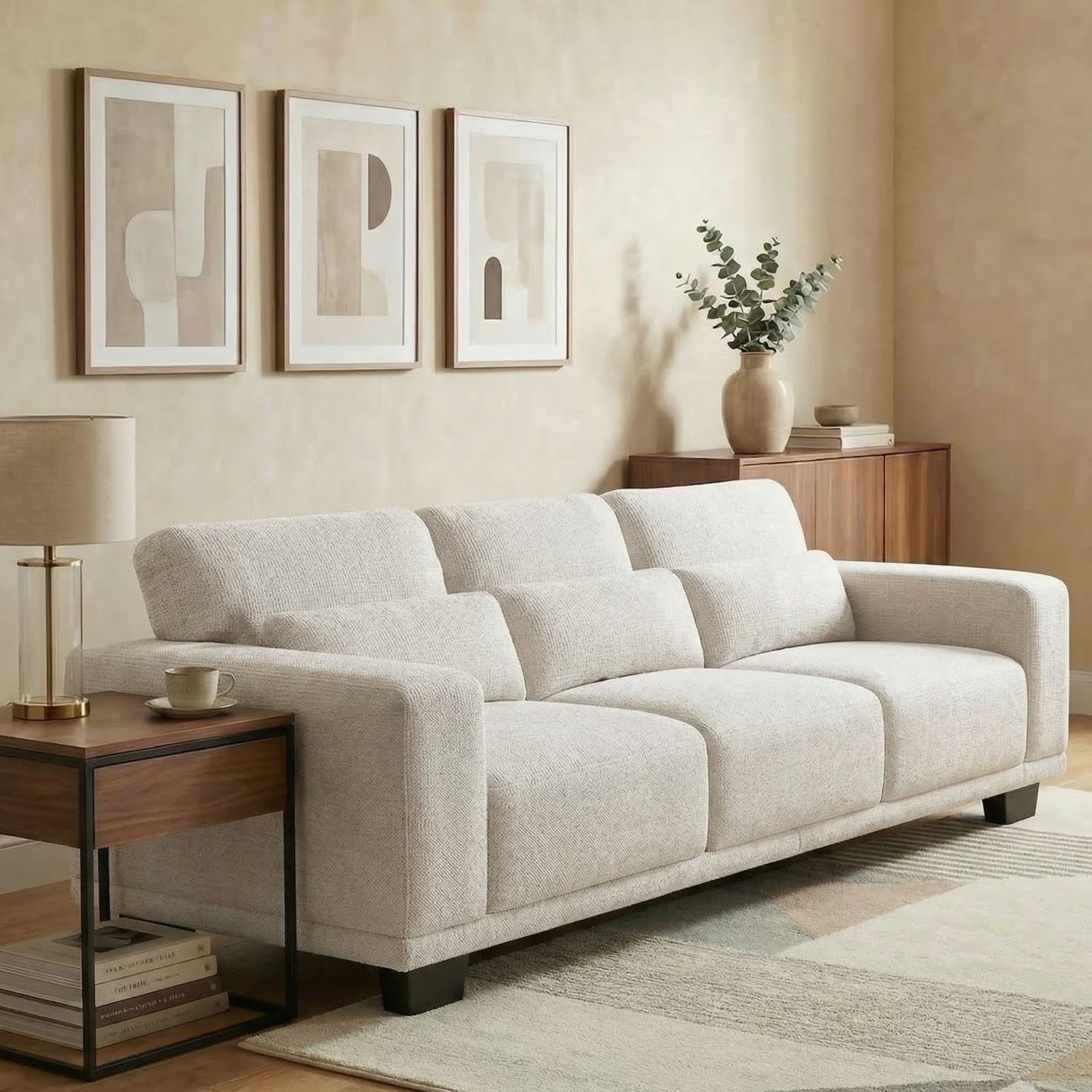 Photo 1 of Marsail 89" Couch, 3-Seater Modern Sofa with Deep Seats, Comfy Upholstered Linen Sofas for Living Room, Apartment, Cream White
