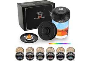 Electric Whiskey Smoker Kit - Built-in Lighter, 6 Lighting Colors, Rechargeable Cocktail Smokers Kit with 6 Wood Chips, Old F