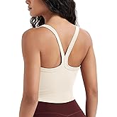 ODODOS Women's Seamless Crop Cami Wide Scoop Neck Ribbed Soft Open Racerback Cropped Tank