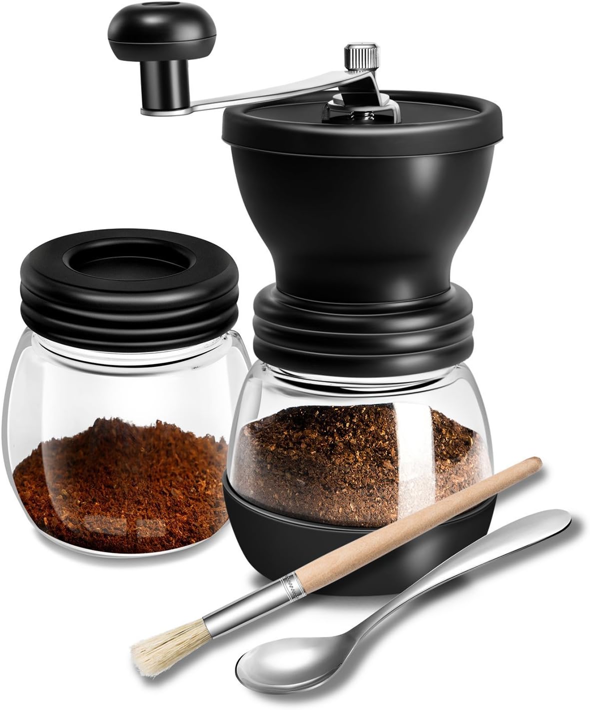 Manual Coffee Grinder with Adjustable Conical Ceramic Burr | Best Portable Hand Coffee Mill for Travel, Camping, Aeropress Compatible | Stainless Steel Body and Hand Crank -