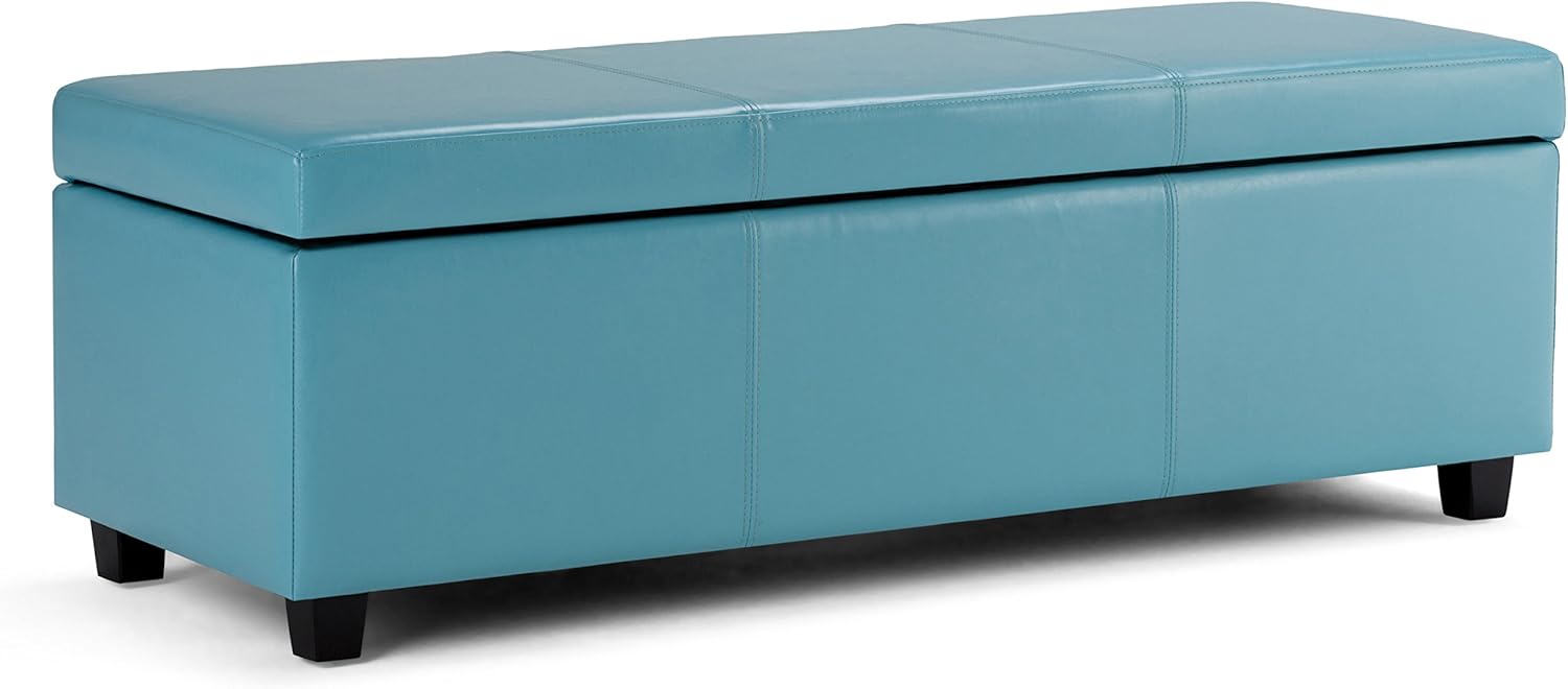 Simpli Home Avalon 48 inch Wide Rectangle Lift Top Storage Ottoman Bench in Upholstered Tanners Brown Faux Leather with Large Storage Space for the Living Room, Entryway, Bedroom, Contemporary: Kitchen & Dining