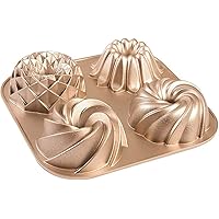 Baker's Secret Nonstick Mini Fluted Cake Pans, Heavy Duty Cast Aluminum Fluted Cake Baking Pans, 2 Layers Non-stick Coating E