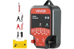 VEVOR Electric Fence Charger, 10kV 2J, AC DC Electric Fence Energizer with LED Indicator, 1.86 Miles Range, Powerful Plug-in Fences Charger, Prevents Wild Animals Intrusion for Livestock Poultry