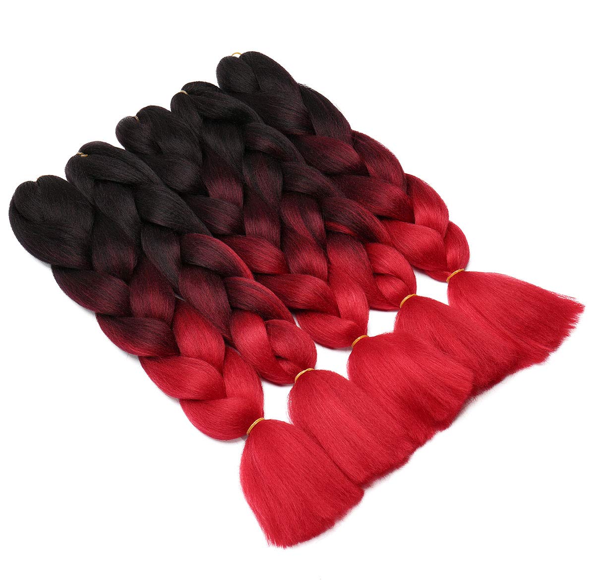 Ombre Colors Braid Hair Afro Braiding Hair Extensions 24 Inch 4 Tone for Women Twist Crochet Braids 5 Bundle Black to Wine Red to Red
