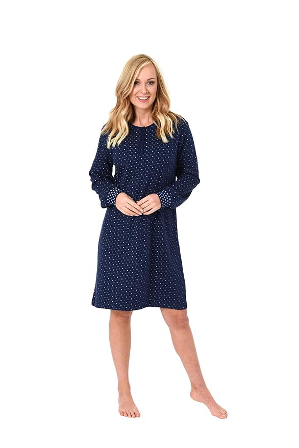Creative by Normann Tolles Damen Nachthemd Langarm mit Tupfenoptik in Kuschel Interlock Qualität 61496
