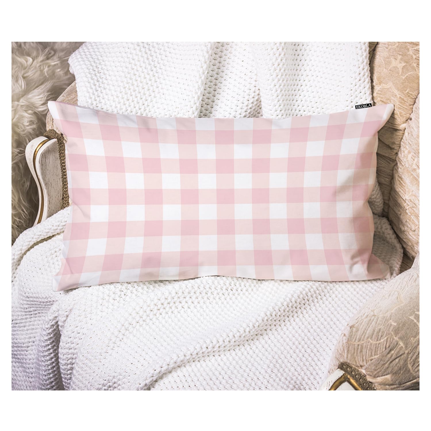 Photo 1 of EKOBLA Buffalo Pattern Decorative Square Throw Pillow Covers Vintage Plaid Gingham Tartan Cotton Linen Square Throw Waist Pillow Case Decorative Cushion Cover Pillowcase Sofa 12x20 Inches