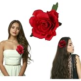 Rose Flower Hairpins Handmade & Red Flower Hair Clips, Fabric Rose Brooches, Cute Wedding, Party Valentine's Day Decoration Outfit Accessories