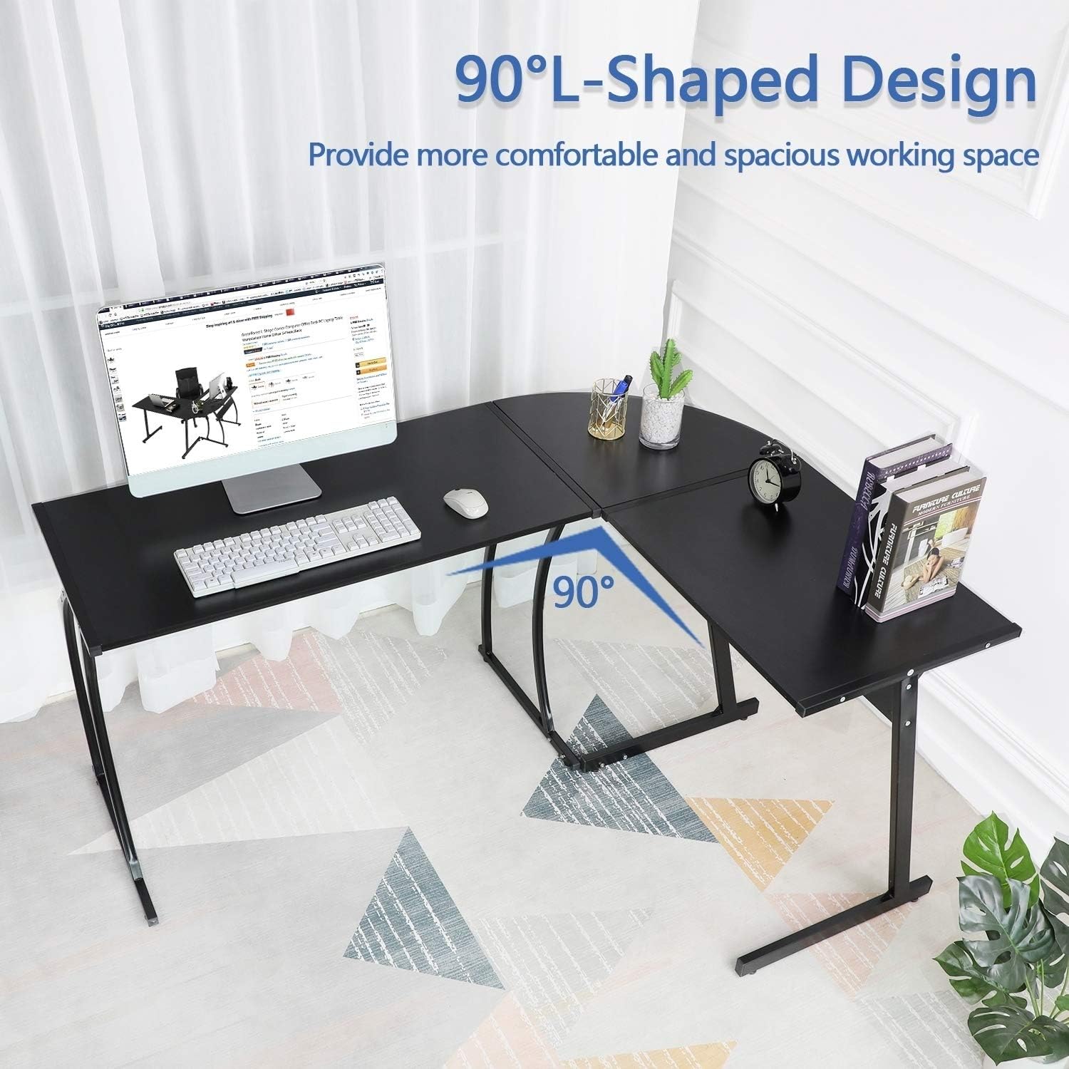 GreenForest L-Shaped Corner Desk Computer Gaming Desk PC Table,Home Office Writing Workstation 3-Piece,Black: Furniture & Decor