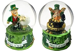 Aobaks St Patrick's Day Fgurines Decorations, 2 Pack Lucky Shamrock Snow Globe Pot of Gold, Leprechaun Traps Lucharachán leipreachán luchorpán Figurines Table Decor for The Home