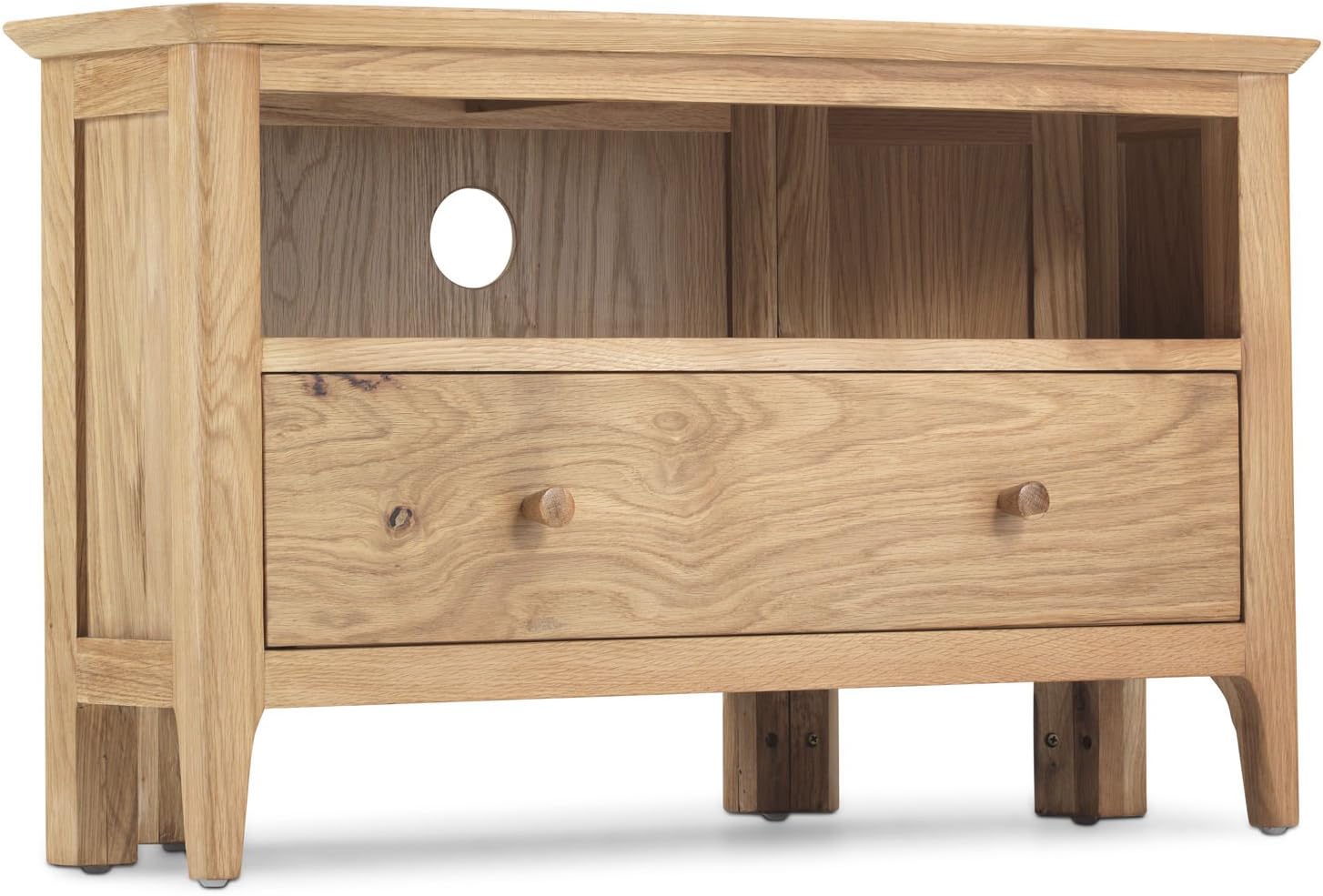 Brisbane Contemporary Solid Wood Oak Corner Widescreen LCD Tv Cabinet Stand Unit, Light Oak, W 87 x H 52 x D 39 cm