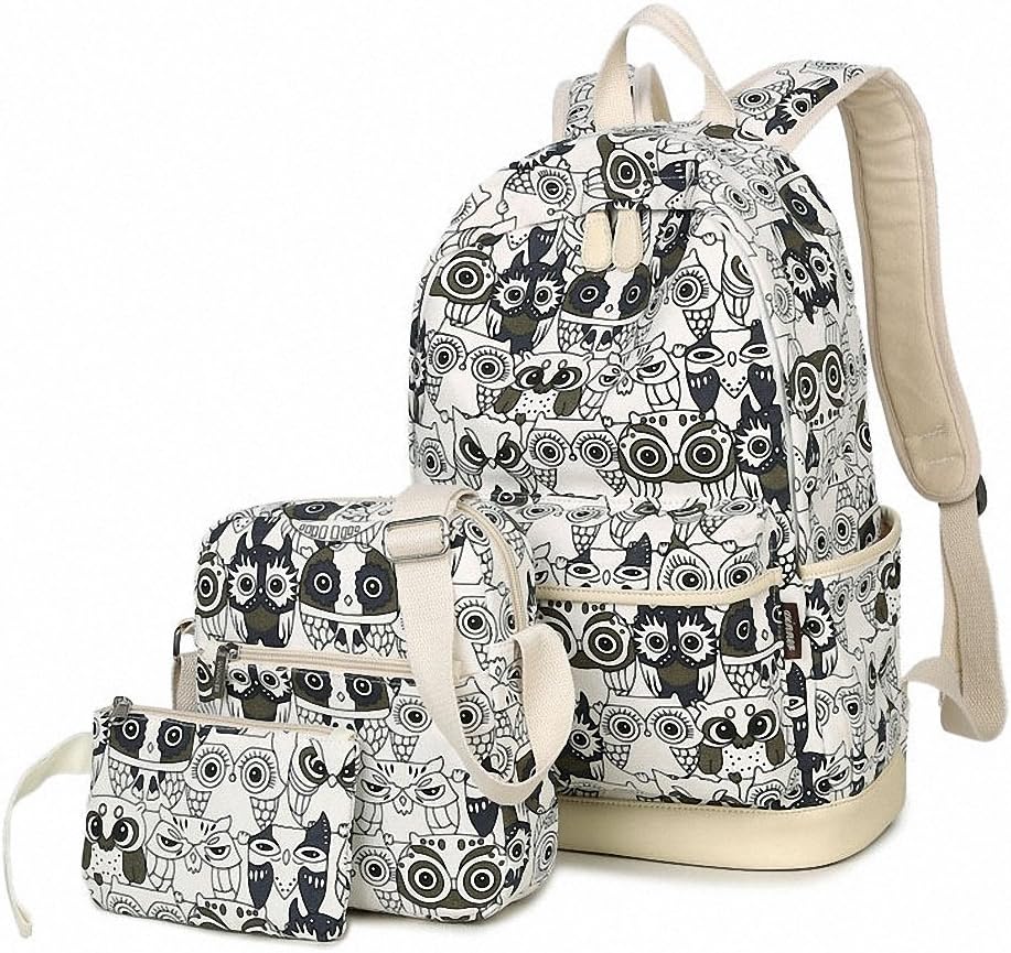 3pcs/Set Backpack Women Cute Animal Owl Printing Canvas Bookbags School Backpacks Bags for Teenage girls Bagpack Backbag