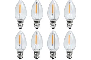 KGC 8 Pack LED Night Light Bulbs, C7 Shatterproof Replacement Led Light Bulb for String Light, E12 Base Salt Lamp Bulbs, 0.6W Equivalent to 7W, Warm White 2200K, 50LM.
