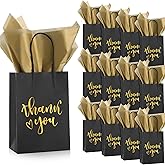 Yeaqee 50 Pcs Thank You Gift Bags with 50 Gold Wrapping Tissue Paper 5.9 x 8.3 x 3.1 Inch Black Paper Bags with Handles Wedding Favor Bags Gift Wrap Bags for Business Shopping Birthday