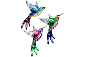 FUSOTO 3Pcs Metal Hummingbird Wall Art, Large 3D Outdoor Decor Hummingbird Garden Decorations, Metal Wall Decorations, Fence 