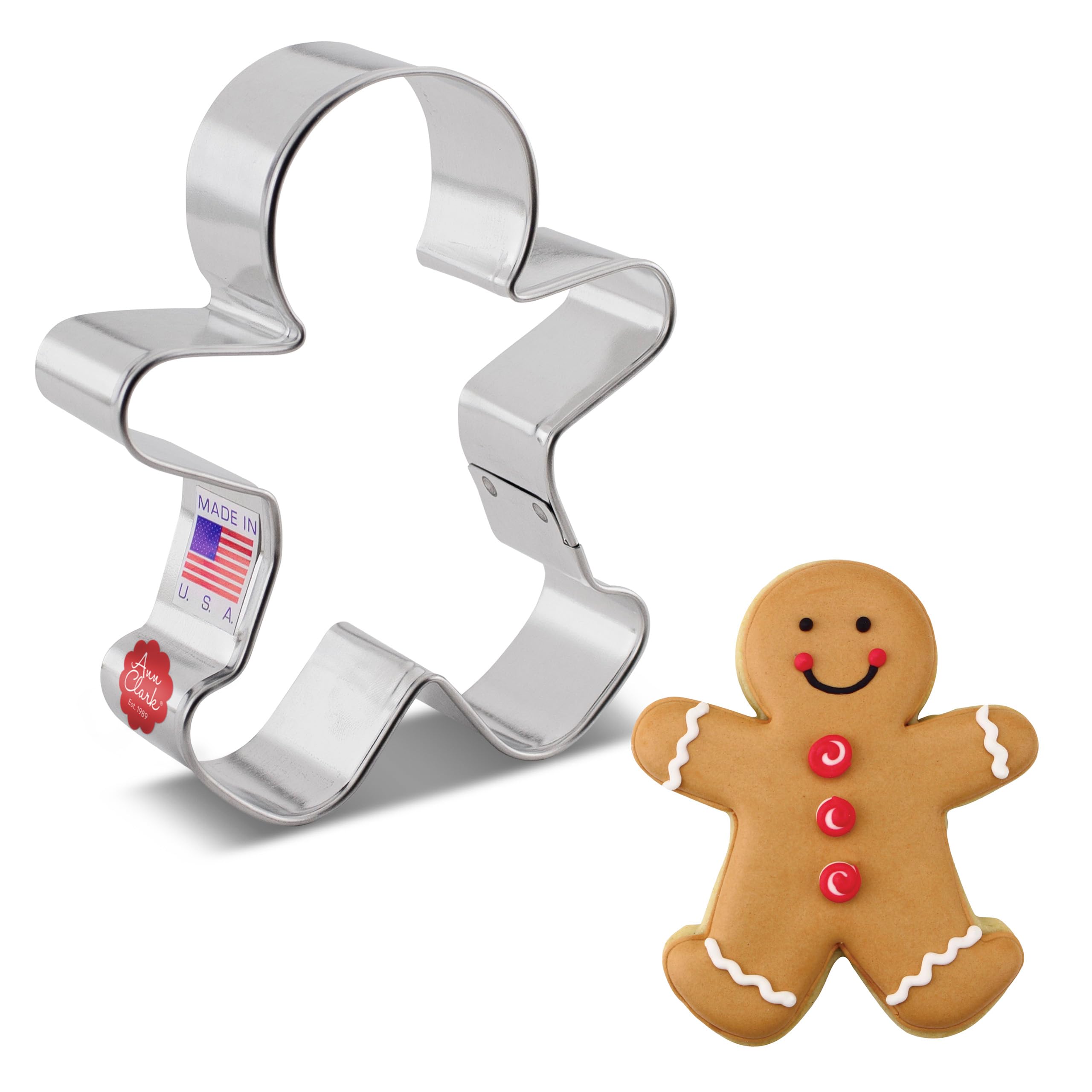 Happy Gingerbread Man Cookie Cutter, 10.2 cm, Made in USA by Ann Clark
