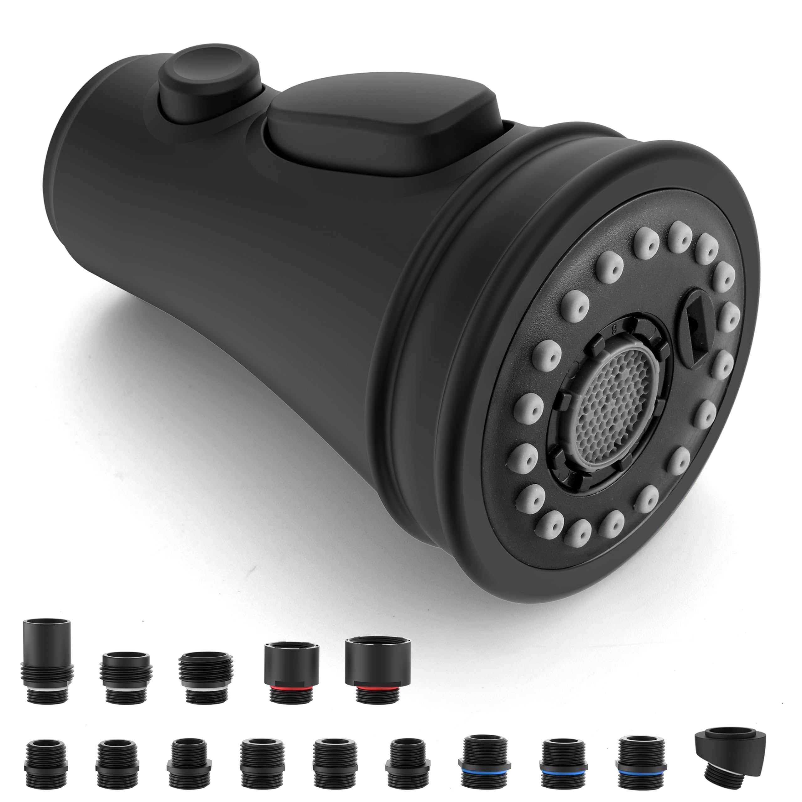 Photo 1 of Kitchen Faucet Spray Head Replacement - Pull Down Faucet Sprayer Head with 15 Adapters, 3-Function Kitchen Sink Faucet Head, Replacement Pull Out Faucet Head Nozzle, Matte Black