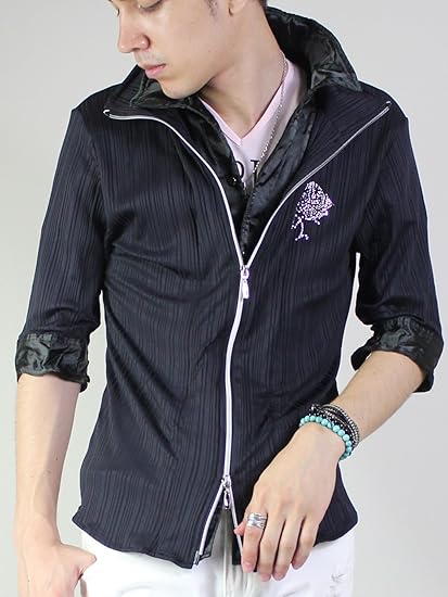 Amazon ブラック 3 L シャツ メンズ 5分袖 レイヤード テレコintheattic Xfrm トランスフォーム トップス 半袖 ジャケット 羽織り ダブルジップ 形状記憶襟 二枚襟 ロック 白 ホワイト 黒 ブラック シャツ 通販